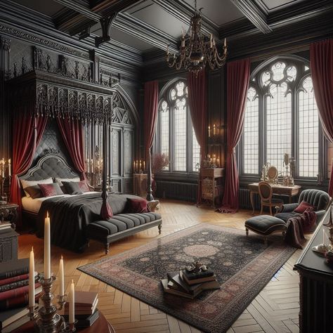 Gothic Room Gothic Room Ideas, Room Ideas Dark, Castle Rooms, Castle Bedroom, Gothic Room, Dream Bedroom Inspiration, Dark Elegance, Fantasy Rooms, Gothic Furniture