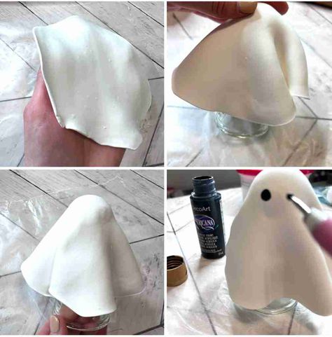 Easy Air Dry Clay Ghost for Halloween Air Dry Clay Ghosts Tutorial, Model Magic Ghost, Ghost Clay Ideas, Air Dry Ghost, Air Dry Clay Mini Ghosts, Clay Ghosts Diy Tutorial, Air Dry Clay Ghosts Diy, Craft With Air Dry Clay, Airdry Clay Halloween