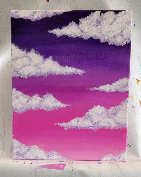 How To Paint Clouds With Acrylic Paint For Beginners (Easy) Simple Pictures To Paint, Clouds With Acrylic Paint, Easy Pictures To Paint, Cloud Painting Acrylic, How To Paint Clouds, Mushroom Drawing, Painting Canvases, Simple Canvas Paintings, Cute Canvas Paintings