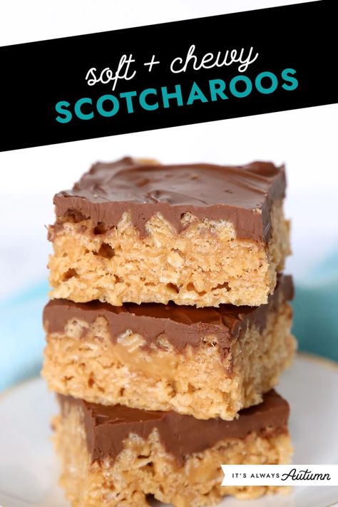 This is the BEST version of the classic Scotcharoos recipe, including tips to make sure they turn out chewy, not hard! A delicious peanut butter rice krispie layer is covered in a mixture of chocolate and butterscotch in this delightful treat. Chocolate Peanut Butter Butterscotch Rice Krispies, Butterscotch Rice Krispie Cookies, Scotchies Rice Krispies, Best Scotcheroos Recipe, Rice Krispie Scotcheroos, Butterscotch Rice Crispy Treats, Rice Krispie Cereal Recipes, Scotcheroos Recipe Best, Butterscotch Rice Krispie Treats