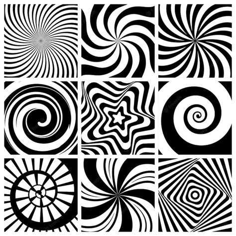 Premium Vector | Hypnotic background. circular swirl wallpaper spiral twist round shapes geometric abstract lines collection. Line And Circle Art, Optical Illusions Art Circle, Circle Pattern Art, Circle Pattern Design Ideas, Spiral Geometric Pattern, Spiral Shape Design, Circle Shapes Design, Spiral Line Art, Spiral Abstract Art