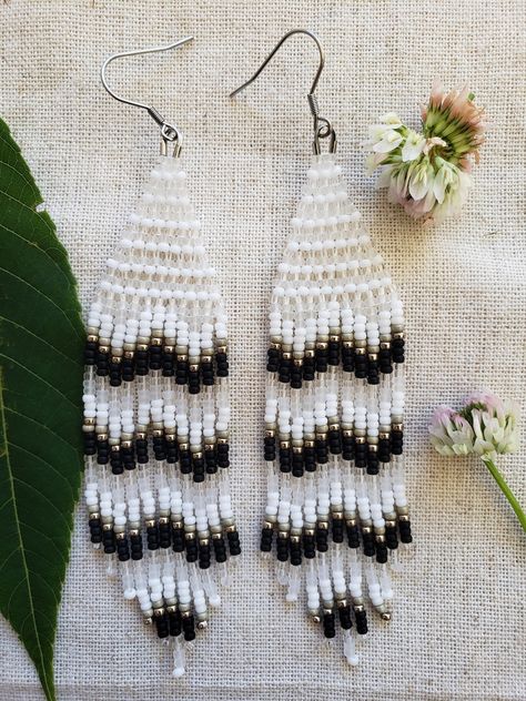 Zigzag Fringe Earrings - Etsy Cheap White Beaded Earrings For Summer, Beaded Fringe Earrings Nordstrom, Smaller Fringe Native American Beaded Earrings, Cheap White Beaded Earrings, Cheap Dangle Earrings With Beaded Fringe, Cheap Trendy Fringe Earrings, Black Long Beaded Earrings, Cheap Beaded Fringe Drop Earrings, Fringe Earring Pattern Diamond