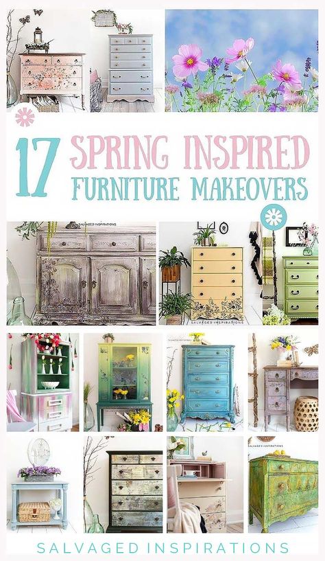 17 Spring Inspired Painted Furniture Makeovers Dresser Makeovers, Painted Furniture For Sale, Painted Armoire, Vintage Painted Furniture, Green Dresser, Spring Furniture, Fusion Paint, Inspired Furniture, Painted Dresser