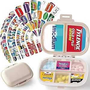 Amazon.com: Travel Pill Organizer Box w/ 338 Brand Labels & 30 White Labels, 8 Compartments Small Pill Case Medicine Kit, Portable Pocket Purse Pharmacy, Daily Weekly Vitamin Supplement Medication Holder - Khaki : Health & Household Purse Pharmacy, Pill Organizer Ideas Diy, Pill Organizer Ideas, Travel Medicine Kit, Travel Pill Organizer, Medicine Kit, White Labels, Pill Holder, Travel Finds