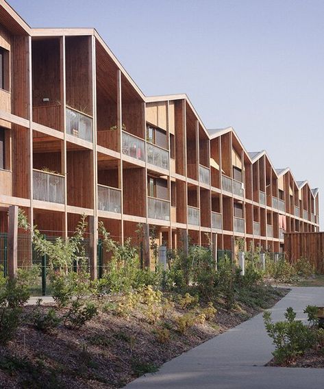 Coliving Architecture, Collective Housing, Wooden Facade, Nantes France, Wooden Architecture, Timber Buildings, Mix Use Building, Wood Architecture, Wooden Buildings