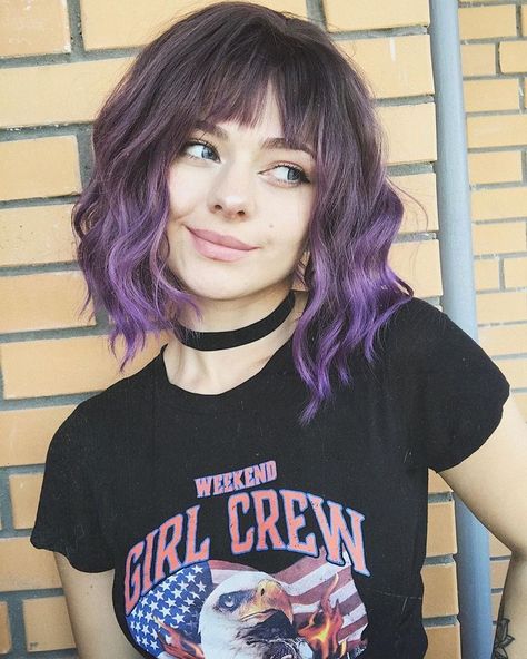 Short Purple Hair, Short Dyed Hair, Lumpy Space, Purple Ombre Hair, Emo Hair, Alternative Hair, Purple Ombre, Hair Dye Colors, Short Hair With Bangs