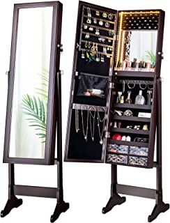 Bright lights: Shadow free Auto on/off LED upright mirror jewelry organiser powered by AA batteries enable jewelry selection and makeup in dark Mirror Jewelry Cabinet, Wall Mounted Jewelry Armoire, Jewelry Armoires, Mirror Jewelry Storage, Mirror Jewelry, Mirror Jewelry Armoire, Mirror Jewellery Cabinet, Light Jewelry, Jewelry Organizer Storage