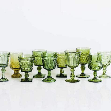 Pressed Glassware, Green Goblets, Wedding Goblets, Colour Crush, Wedding Glassware, Vintage Goblets, Green Glassware, Luxury Tableware, Colored Glassware