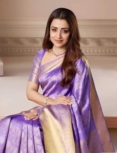 Trisha In Saree, Actress Style, Illusion Wallpaper, Saree Blouse Styles, Cotton Saree Blouse Designs, Trisha Krishnan, Saree Poses, Stylish Blouse Design, Elegant Saree