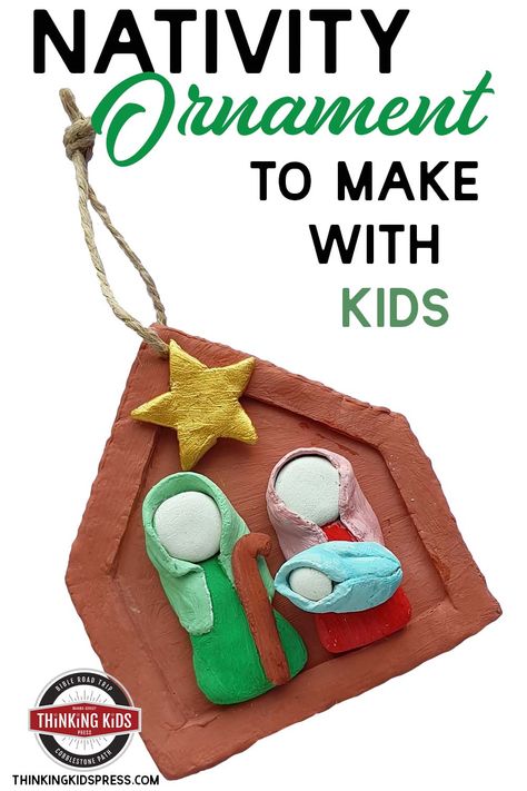 This fun, air dry clay Nativity ornament to make with your kids will help your family think about the biblical story of the birth of Jesus. Nativity Projects For Kids, Nativity Ornaments For Kids To Make, Christian Ornaments For Kids, Jesus Christmas Ornaments Diy Kids, Kids Nativity Ornament Craft, Baby Jesus Ornament For Kids, Nativity Clay Ornaments, Devotions For Kids, Diy Nativity