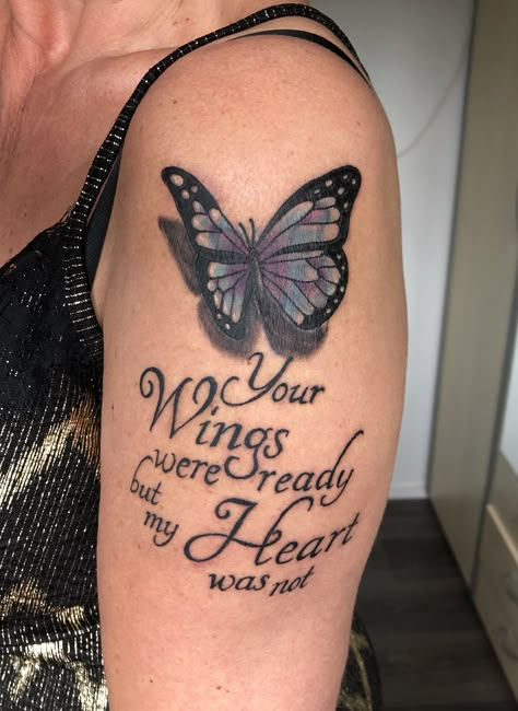 Tattoo your wings were ready Rip Momma Tattoos, Butterfly Tattoo In Memory Of Mom, Rest In Peace Tattoos Black Women, Butterfly Memorial Tattoo Mom, Your Wings Were Ready Tattoo, In Loving Memory Tattoos For Grandmas, Tattoo Ideas For A Lost Loved One, Butterfly Tattoo For Lost Loved One, Memorable Tattoos