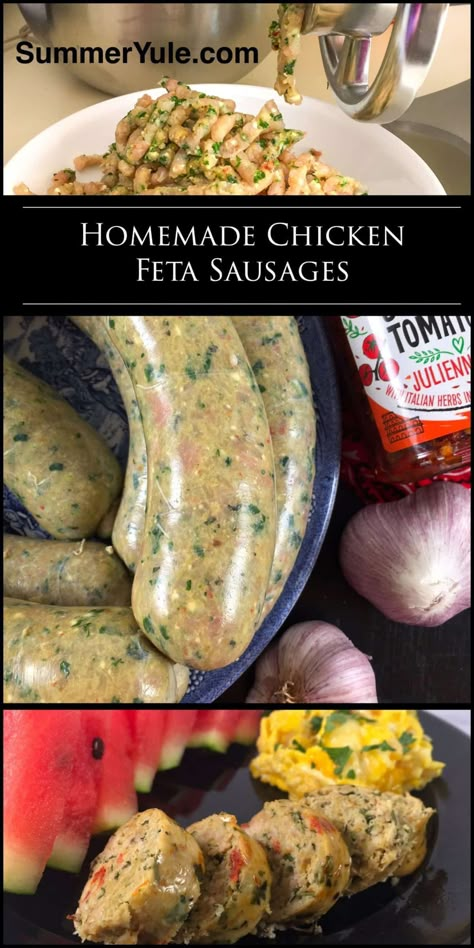 Have you ever tried making your own sausage? This fresh chicken sausage is a lighter version of classic pork sausage, and it skips the additives you may find in processed meats. I’ve taken a Mediterranean twist with this homemade sausage by adding feta, sun-dried tomatoes, spinach, and a variety of herbs. It’s a wonderful addition to Italian dishes and also works well as a breakfast sausage to serve with eggs! Gourmet Sausage Recipes, Taiwanese Sausage, Healthier Drinks, Meat Curing, Chicken Feta, Sausage Making Recipes, Chicken Sausage Recipes, Homemade Sausage Recipes, Sausage Making