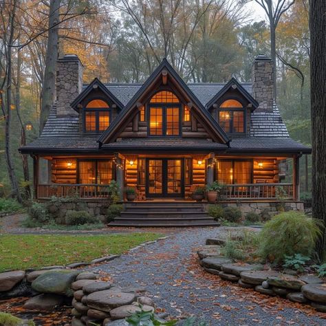 Mountain Dream Homes, Log Cabin Rustic, Rustic Home Design, Mountain Living, Modern Farmhouse Exterior, Log Cabin Homes, Minecraft Builds, Log Home, Farmhouse Exterior