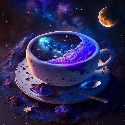 귀여운 음식 그림, Cafe Art, Arte Fantasy, Beautiful Fantasy Art, Purple Aesthetic, Coffee Art, Scenery Wallpaper, Surreal Art, Mosaic Crafts