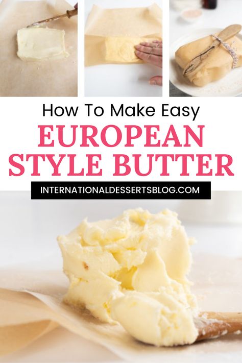 European Cultured Butter is super easy to make and DIY tastes SO much better than anything from the store! This easy recipe shows you how to make homemade butter from heavy cream in a jar. You'll love it! Butter From Heavy Cream, Cheese Recipes Homemade, Flavored Butter Recipes, Butter Recipes Homemade, Cheese Making Recipes, European Butter, Cultured Butter, International Desserts, Homemade Pantry