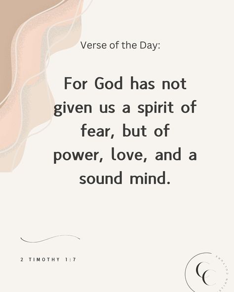 When fear takes hold, remember that God has given you the power to overcome it. He replaces fear with love, strength, and a sound mind. Lean into His promises, and let faith be your guide. 🙏✨ ‘For God has not given us a spirit of fear, but of power, love, and a sound mind.’ —2 Timothy 1:7 #FaithOverFear #TrustInGod #ChristianCulture #VerseOfTheDay The Lord Has Not Given Me A Spirit Of Fear, Spirit Of Fear But Of Power, Power Love And A Sound Mind, God Has Not Given Us A Spirit Of Fear, 2 Timothy 1 7, Spirit Of Fear, Sound Mind, 2 Timothy, Faith Over Fear