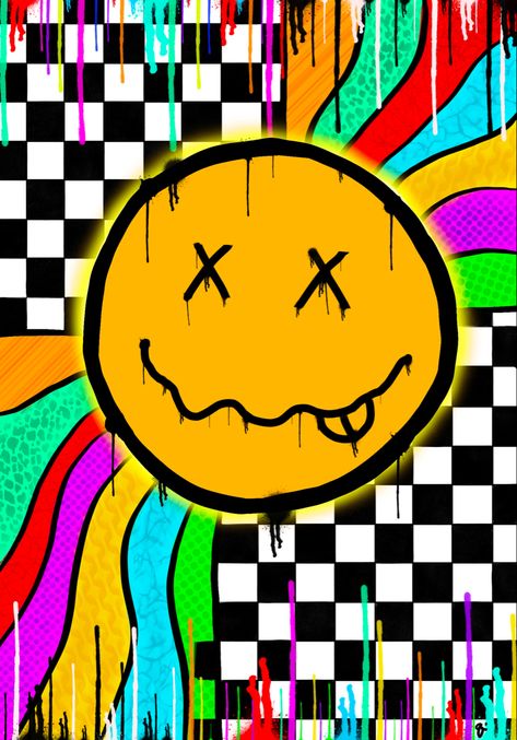 done digitally High Smiley Face, Trippy Smiley Painting, Smiley Drawings, Trippy Phone Wallpaper, Smiley Face Drawing, Happy Face Icon, Trippy Drawing Ideas Easy, Smiley Face Art, Trippy Smiley Face