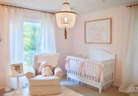 Baby girl nursery Pink Bunny Nursery Girl Rooms, Pink And White Gingham Nursery, Pink Nursery Accessories, Pink Themed Nursery, Female Nursery Ideas, Powder Pink Nursery, Girly Pink Nursery, Love Shack Fancy Inspired Nursery, Coquette Baby Nursery