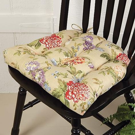 Amazon.com: Barnett Home Decor Dining Chair Pad with Ties - Lili Multi Floral - Latex Foam Filled Cushion, Reversible (Multi Floral, XL) : Home & Kitchen Lock Stitch, Sage Garden, Dining Chair Pads, Floral Chair, Garden Dining, Colonial Decor, Dining Chair Cushions, Colored Background, Green Chair