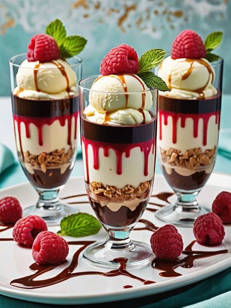 Raspberry Coulis, Dessert Presentation, Serving Glasses, Hazelnut Praline, Rich Desserts, Milkshake Recipes, Pastry And Bakery, Fancy Desserts, Dessert Cups