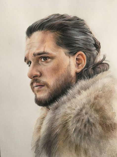 Jon Snow Portrait, John Snow Sketch, John Snow Drawing, John Snow Art, Jon Snow Drawing, Celeb Sketches, Jon Snow Art, Lord Snow, Snow Watercolor