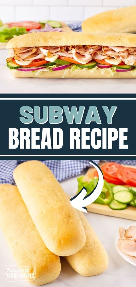 This Subway Bread recipe uses real, actual, bread-making ingredients and tastes even better than what you can get at the restaurant. It’s soft, slightly chewy, with fresh, homemade flavor, it’s the perfect start to your favorite sandwich. Try this recipe and see how much fun it can be to create your favorite sub in your own kitchen! Fresh Dough Recipes, Bread Machine Subway Bread, Subway Bread Recipe Bread Machine, Diy Subway Bread, Homemade Sub Bread, Easy Sandwich Rolls Recipe, Subway Flatbread Recipe, Handmade Bread Recipes, Sub Buns Homemade