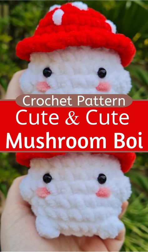 Free Mushroom Amigurumi Patterns, Crochet Chunky Mushroom Pattern Free, Mushroom Buddy Crochet Pattern, Crochet Mushroom Stuffed Animal, Tiny Mushroom Crochet Pattern Free, Chunky Mushroom Crochet Pattern, Mushroom Guy Crochet Pattern Free, Crochet Hat Animal, Crochet Mushroom Amigurumi