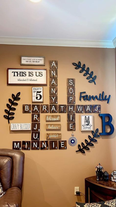 Family Name Crossword Wall Decor, Crossword Name Wall Decor, Crossword Wall Decor Diy, Diy Crossword Wall Art, Family Crossword Wall Art, Crossword Names On Wall, Diy Scrabble Letters Wall Decor, Diy Scrabble Tiles Wall Art, Time Stood Still Wall Art