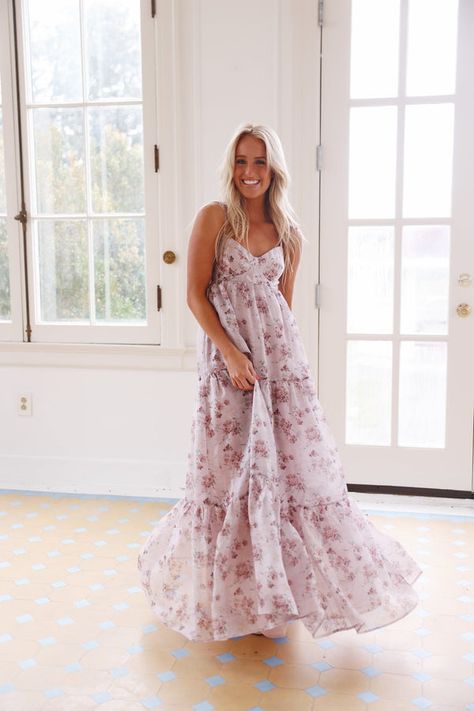 Purple Floral Bridesmaid Dresses, Purple Wedding Dress Bridesmaid, Purple Tulle Dress, Pastel Maxi Dresses, Patterned Bridesmaid Dresses, Flowy Dress Long, Prom Inspiration, Floral Bridesmaid Dresses, Pink Floral Maxi Dress