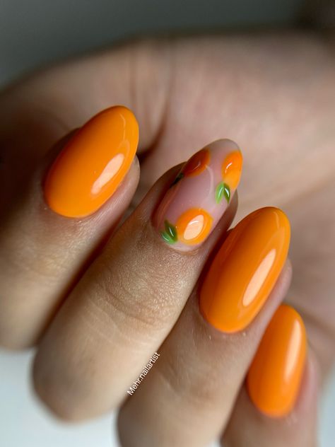 Orange Blossom Nails, Orange Fruit Nails, Fruit Nails, Strawberry Shortcake Characters, Birthday Stuff, Almond Acrylic Nails, Orange Fruit, Orange Nails, Nail Art Galleries