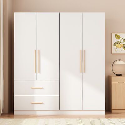 Wardrobe 4 Door Design, 4 Door Cupboard Design, Wardrobe Cabinet Design Master Bedrooms, Luxurious Wardrobe Design Bedrooms, Wardrobe With Drawers Outside, Wardrobe For Two People, 4 Doors Wardrobe Design, Two Doors Wardrobe Design, Modern White Wardrobe