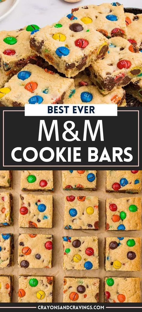 M&M Cookie Bars Mnm Cookie Bars, M M Bars, Big M&m Cookies, Individual Cookie Cakes, Best Baked Goods For Bake Sale, Chocolate Chip Bar Cookies 9x13, Christmas M&m Cookie Bars, Bake Sale Cookies Packaging, Mnm Bars