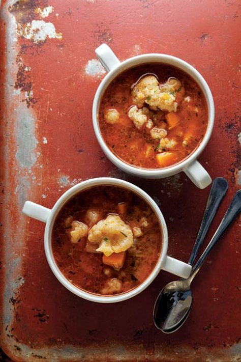 Cauliflower Soup with Dumplings and Paprika, Karfioleves Recipe | Saveur Paprika Recipes, Spiced Cauliflower, Cauliflower Soup Recipes, Dumplings For Soup, Fall Soups, Hungarian Recipes, Winter Soups, Soup And Stew, Soups Stews