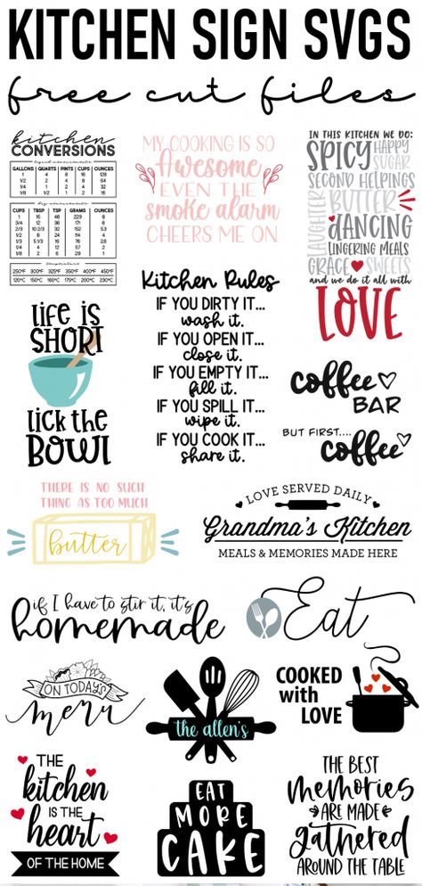 16 FREE, original Kitchen Sign SVGs that would look awesome on display in your kitchen, dining room or pantry. Cricut Pantry Door Sign, Funny Pantry Sign, Kitchen Sayings Signs Quotes Free Printables, Dining Room Signs Quotes Farmhouse, Kitchen Posters Printable Free, Kitchen Signs Sayings, Pantry Sign Ideas, Dining Room Signs Quotes, Pantry Quotes