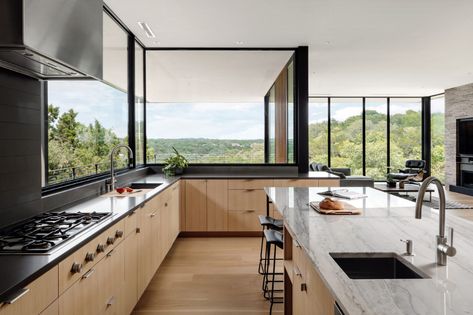 inwood residence — A Parallel Architecture Pass Through Window Kitchen To Living, Pass Through Window Kitchen, Pass Through Window, Modern Wood Kitchen, Huge Windows, Kitchen Concepts, House Viewing, Dream House Exterior, Wood Kitchen