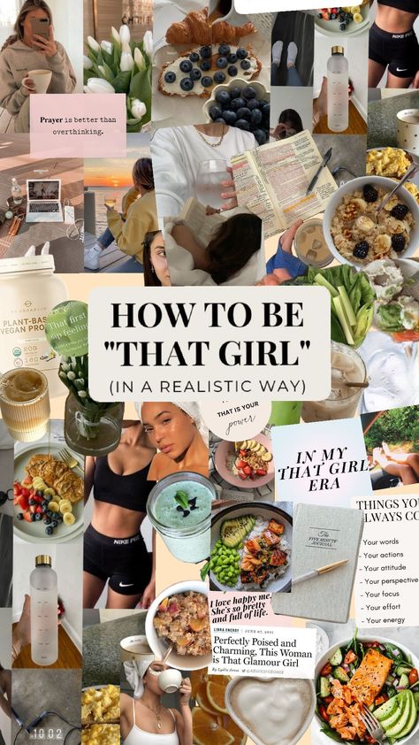 That girl collage also don't forget to read your Bible everyday That Girl Lifestyle Aesthetic, That Girl Collage, That Girl Motivation, Health Widget, Health Collage, 2025 Collage, Lifestyle Collage, Inspo Collage, Extreme Fitness