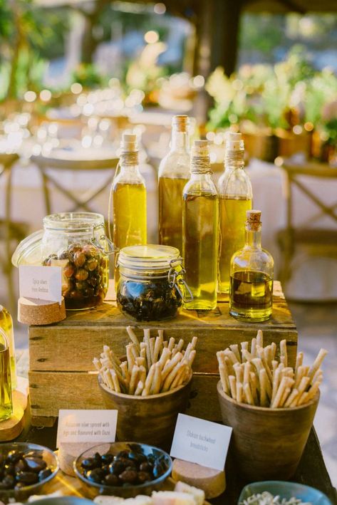 Greece Party, Greek Island Wedding, Olive Bar, Greek Islands Wedding, Village Wedding, Mediterranean Wedding, Reception Food, Spanish Wedding, Wedding Buffet