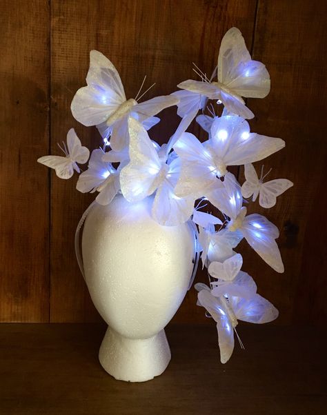 White Butterfly Costume, Fairy Headpiece Diy, Wayzata Minnesota, Butterfly Festival, Holiday Headpiece, Butterfly Headpiece, Butterfly Hat, Fairy Headpiece, Fascinator Hats Diy