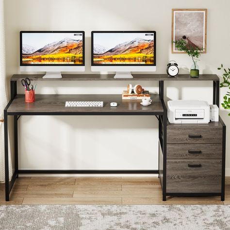 Large Work Desk, Office Desk With Drawers, Desk With Monitor Stand, Desk With File Drawer, Desk With Monitor, File Cabinet Desk, Monitor Riser, Pc Table, File Drawer