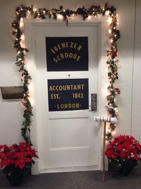 Scrooge, A Christmas Carol, Door Decorations A Christmas Carol Decorations Classroom, Scrooge Door Decorations, Christmas Carol Decorations, A Christmas Carol Themes, Scrooge A Christmas Carol, Scrooge Christmas, Holiday Door Decorations, Christmas Door Decorating Contest, Christmas Classroom Door