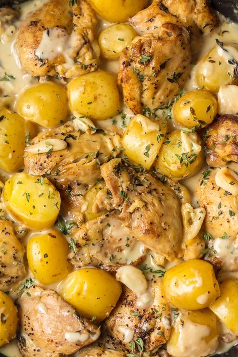 40 Garlic Chicken Recipes, 50 Clove Garlic Chicken, Garlic Cloves Recipes, Potatoes With Cream Sauce, Clove Recipes, Garlic Chicken And Potatoes, Cream Sauce Chicken, 40 Clove Garlic Chicken, Best Chicken Recipe