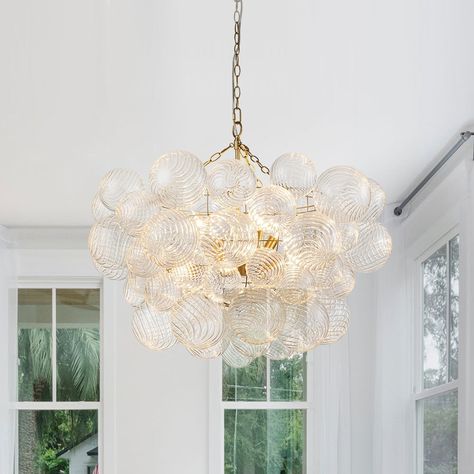 Luxury Ribbed Glass Globe Cluster Bubble Chandelier - Brass, Nickel - Bed Bath & Beyond - 38207776 Dimmable Chandelier, Glass Globe Chandelier, Mid Century Chandelier, Bubble Style, Bubble Chandelier, Globe Chandelier, Shattered Glass, Ribbed Glass, Candelabra Bulbs