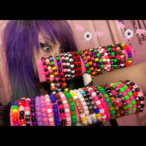 Scene Emo Bracelets, Emo Scene Bracelet, Scene Bead Bracelets, Scene Kandi Singles, Kandi Display, Scenecore Bracelets, Kandi Bracelets Scene, Scene Kandi Ideas, Kandi Bracelets Singles