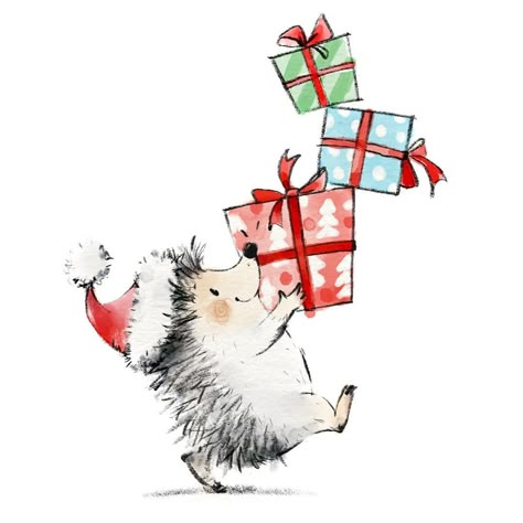 Funny Family Christmas Cards, Maus Illustration, Christmas Hedgehog, Watercolor Christmas Cards Diy, Xmas Drawing, Hedgehog Christmas, 90s Christmas, Christmas Apps, Christmas Card Art