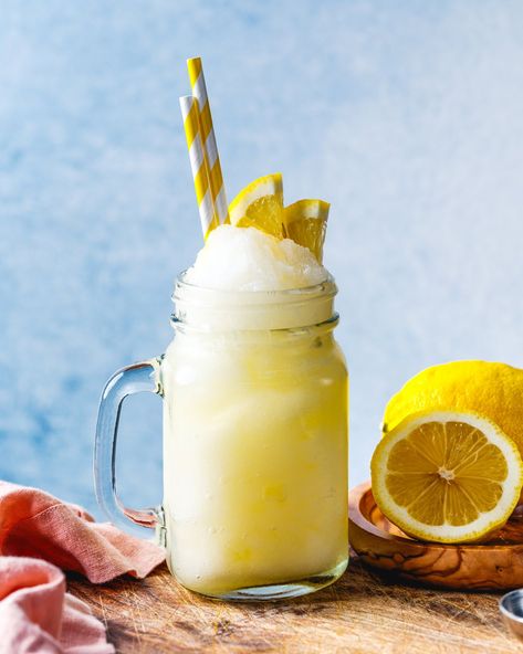 Beat the heat with this refreshing and easy frozen lemonade recipe! This zingy homemade treat is made three simple ingredients. Frozen Lemonade Recipe, Best Fish Recipes, Winter Salad Recipes, Frozen Lemonade, Lemonade Drinks, Baking Bread Recipes, Lemonade Recipe, Vegan Salad Recipes, Homemade Lemonade