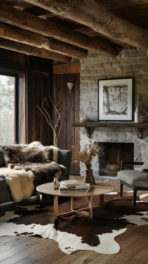 Refresh your space with trendy decor ideas and modern inspirations. Explore luxe accents and chic solutions for a stylish home update. #HomeInspiration #TrendyInteriors #LuxeDesign Hunting Interior Design, Rustic Organic Home Decor, Contemporary Mountain Home Interiors, Deer Mounts In Living Room, Rustic Luxe Decor, Restoration Hardware Living Room, Cozy Chalet, Lake Wallenpaupack, Mountain Interiors