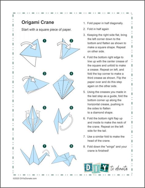 For centuries the crane has been regarded as a symbol of hope and healing. Follow our easy origami tutorial to make cranes. Find out where to donate them. #diytodonate #donate #origami #givingback #donate #cranes How To Make Paper Cranes, Easy Paper Origami, Origami Crane Tutorial, Easy Origami Tutorial, How To Do Origami, Making Origami, Birds For Kids, Origami Tutorial Easy, Origami Swan