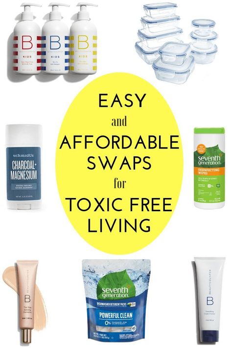 Easy and affordable swaps for toxic free living. Here is my list of the best clean, toxin free products that actually work! Natural Product Swaps, Low Tox Swaps, Non Toxic Lifestyle, Toxic Free Lifestyle, Non Toxic Cleaning Products, Toxin Free Makeup, Non Toxic Living, Nontoxic Living, Toxic Free Living