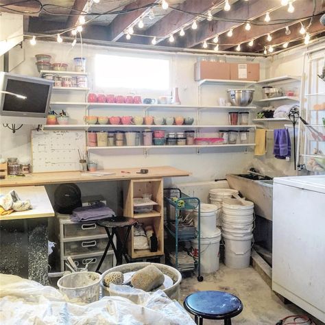 Home Ceramic Studio, Morgan Elizabeth, Basement Workshop, Design Studio Workspace, Basement Studio, Home Atelier, Art Studio Space, Craft Room Design, Basement Apartment