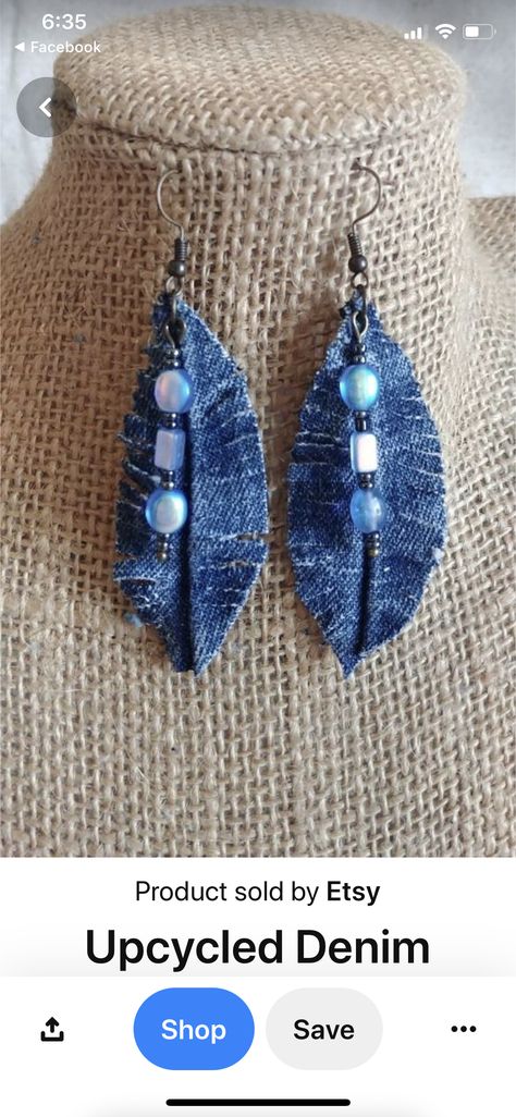 Denim Earrings, Denim Crafts Diy, Group Crafts, Blue Jeans Crafts, Denim Jewelry, Fabric Earrings, Fiber Jewelry, Denim Crafts, Beaded Earrings Patterns